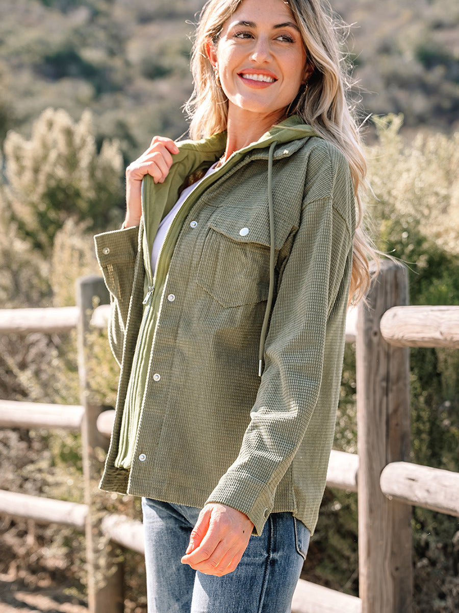 Women's Solid Color Minimalist Texture Hooded Jacket