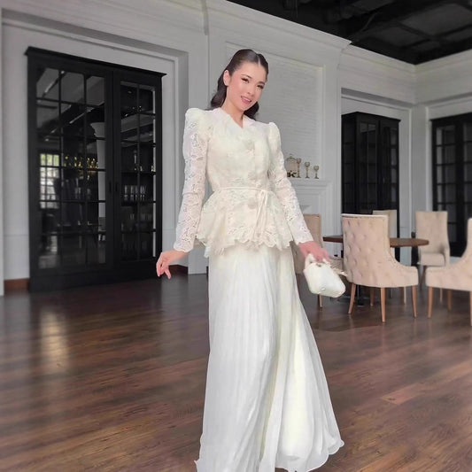 Elegant, Sophisticated Long-sleeve Dress And Skirt Set