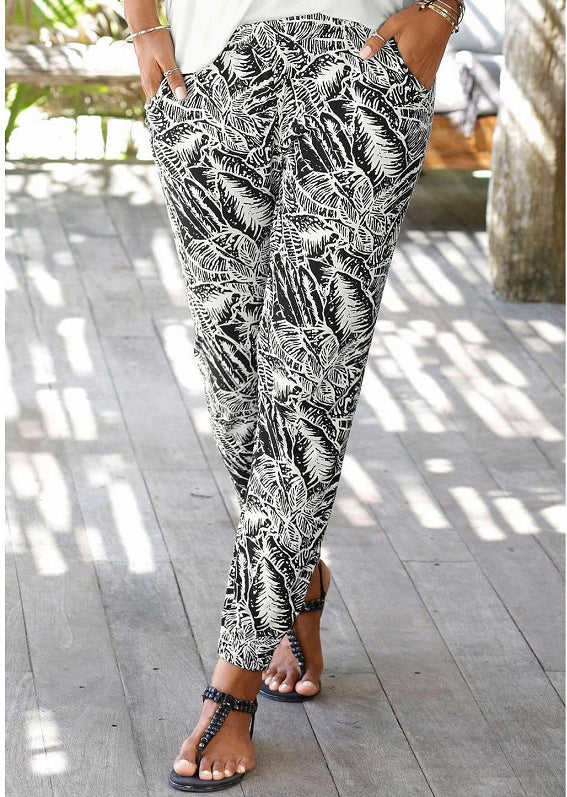 Loose printed high waist trousers