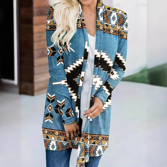 Women's Jacket Loose Printed Ethnic Style Knitted Cardigan