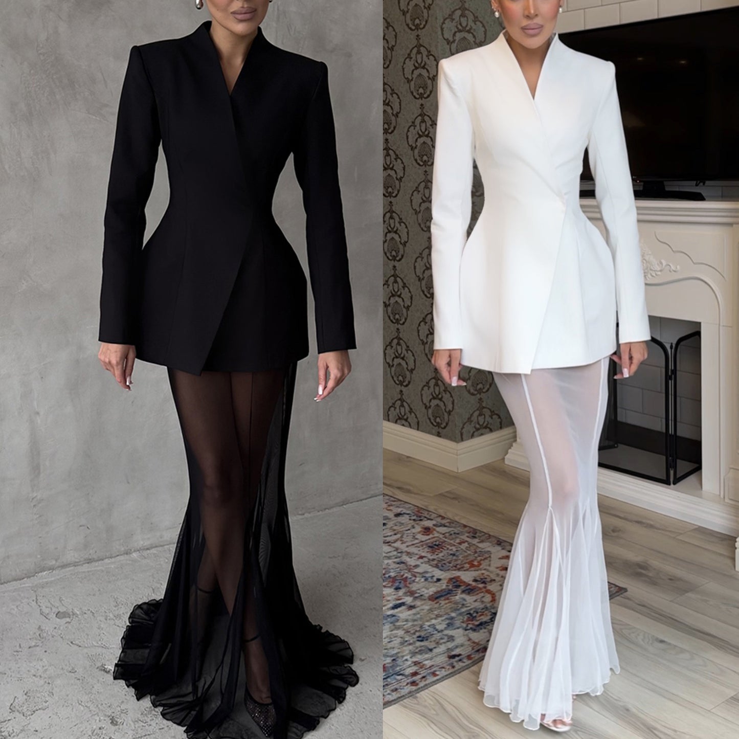 Long Sleeve Satin Top Suit Loose