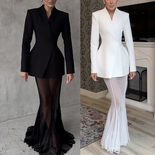 Long Sleeve Satin Top Suit Loose