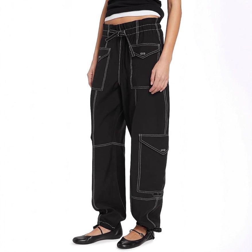 High-waisted Patchwork Loose-fit Cargo Pants With Multiple Pockets