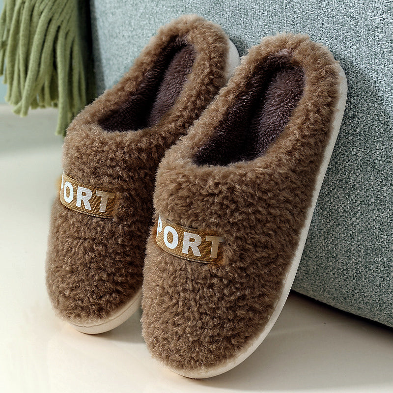 Fashion Warm Non-slip Thick-soled Couple Plush Slippers