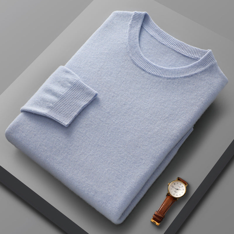 Fall Winter Men Wool Round Neck Solid Color Pullover Sweater Long Sleeve