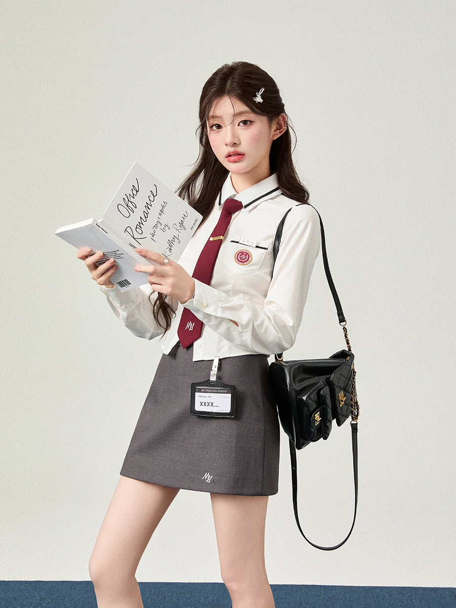 Waist-controlled Long Sleeves White Shirt Top Women