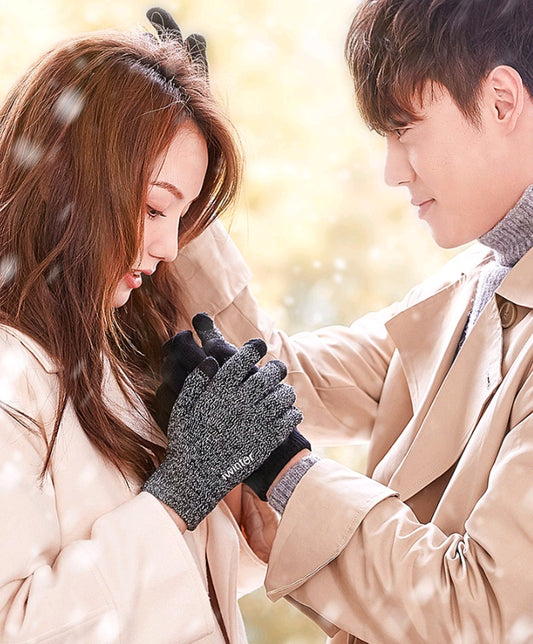 Touch screen gloves men's winter non-slip driving female students knitting wool couple plus velvet warm outdoor riding gloves