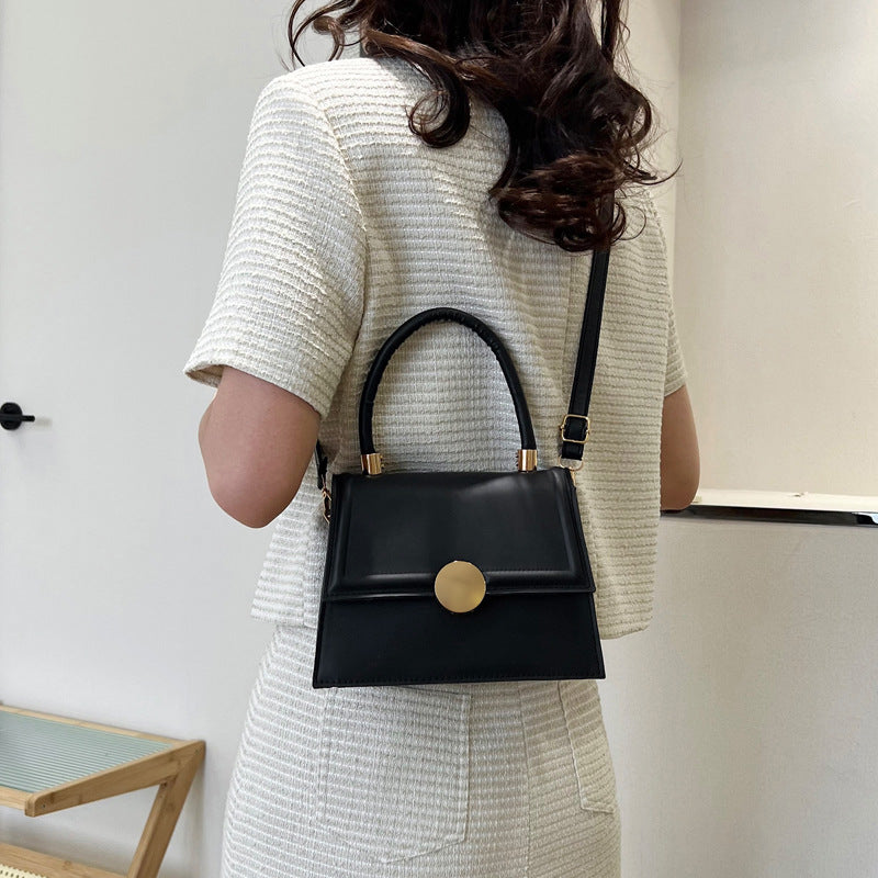Lock Single Shoulder Crossbody Solid Color Textured Small Square Bag