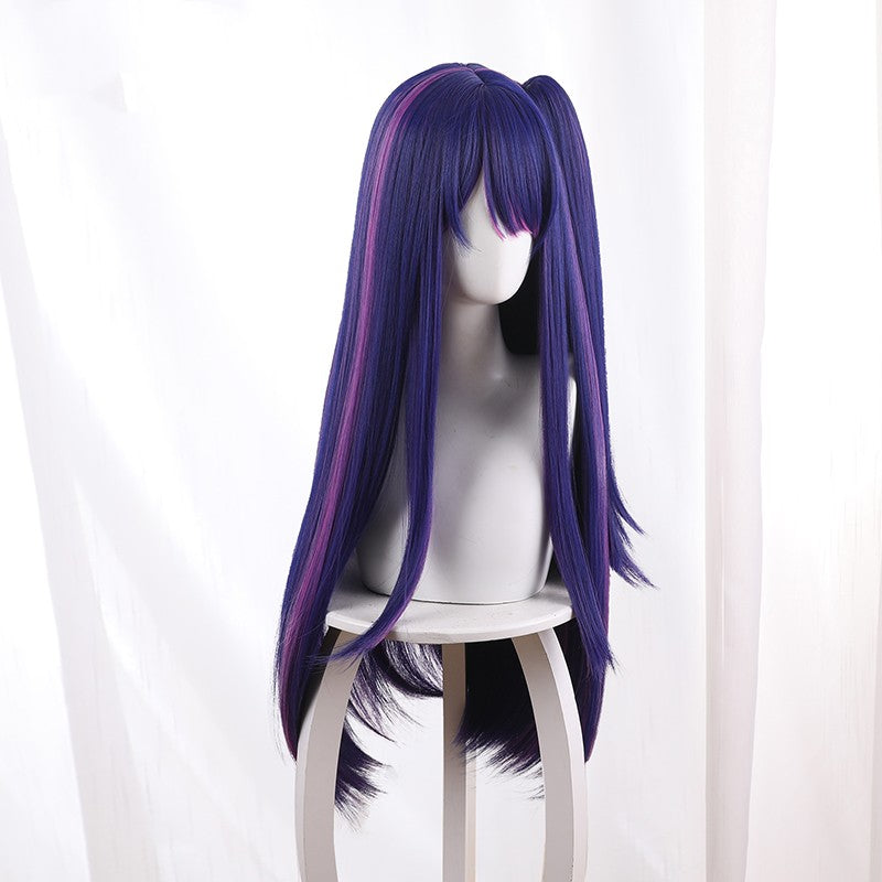 Blue Purple Highlight Single Sided Long Ponytail Cos Wig