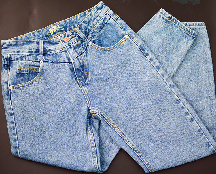 High-rise slim straight-leg washed jeans