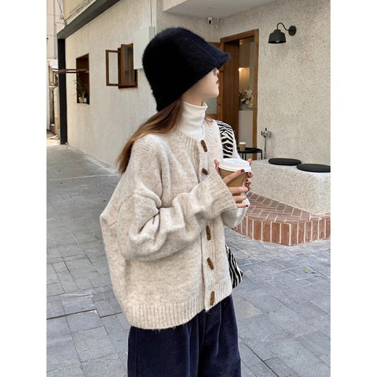 Idle Style Knitted Cardigan Outerwear Top