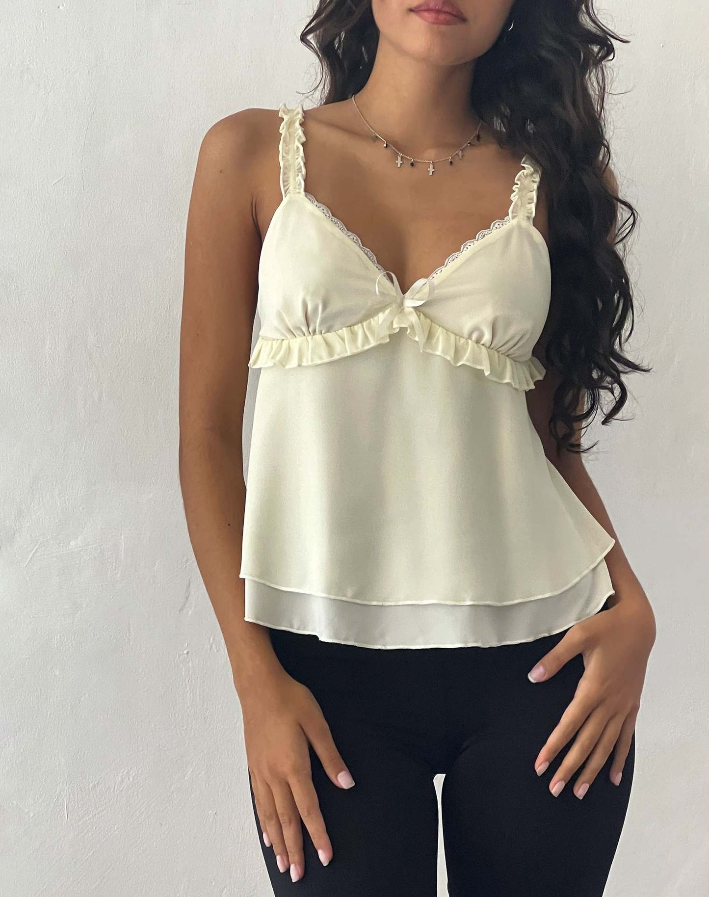 Chiffon Stitching Lace Pleating Sling Top