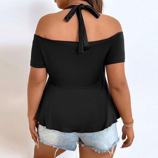 Women's Sexy Waist-cinching Off-shoulder Solid Color Versatile Top