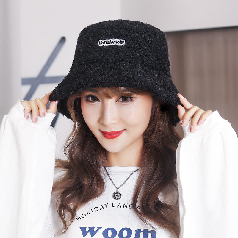 Lamb Hair Letter Embroidered Fisherman Hat