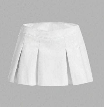 New Bottoms Solid Color PU Leather Pleated Skirt