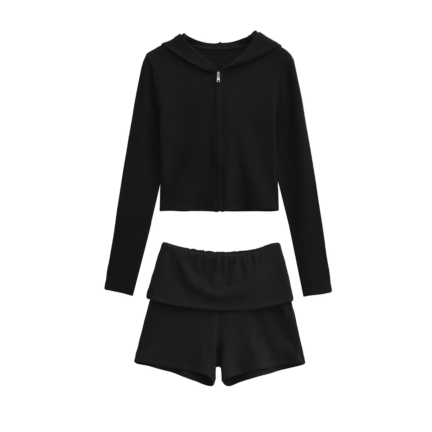 Flared Elastic-waist Bodycon Shorts Casual Set For Women