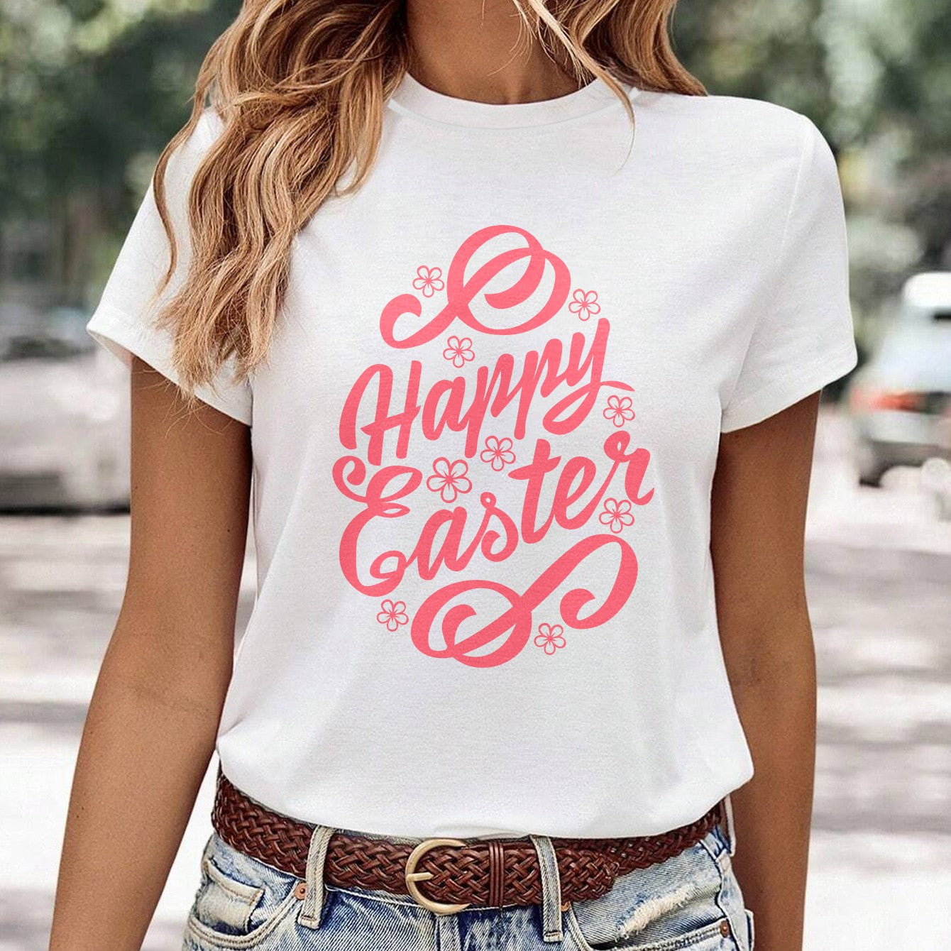 Kvinders minimalistiske afslappede T-shirt med print og rund hals