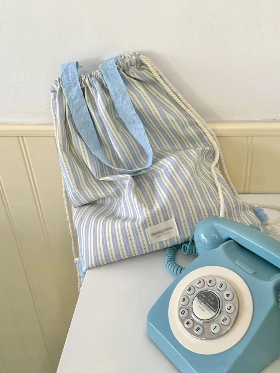 Striped Contrast Color Canvas Drawstring Backpack
