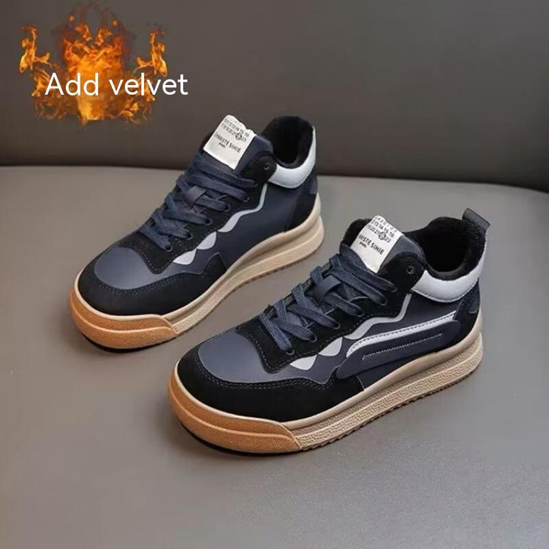 Flat-heeled Lace Up Low-top Shoes Deep Mouth Flat PU Board Shoes