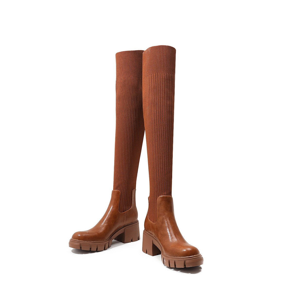 Female British Style Chunky Heel Platform Boots