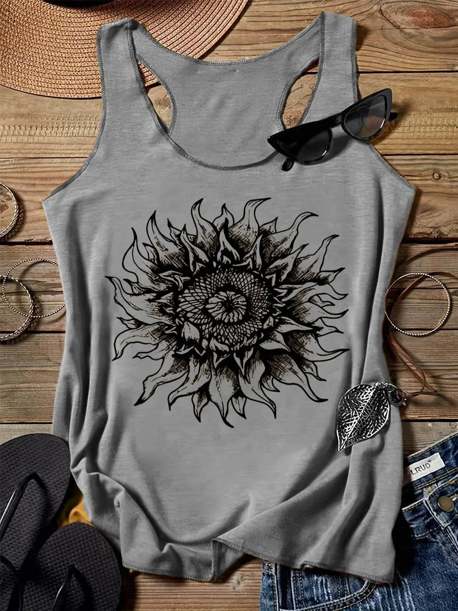 202 Casual Round Neck Narrow Edge Top Loose Sports Pattern Digital Printing Vest Women's Clothing