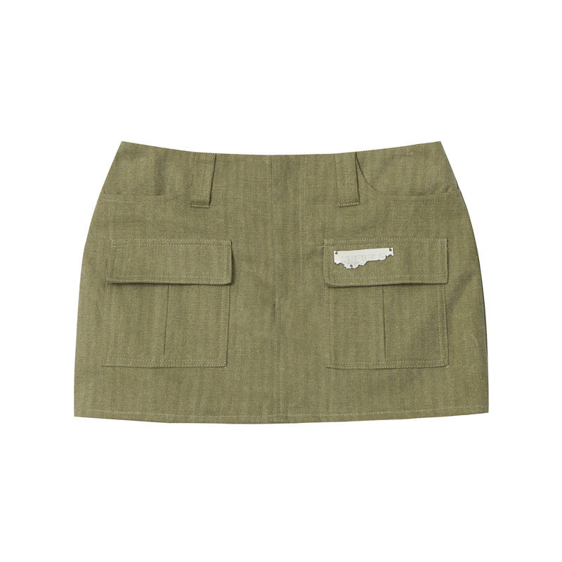 Hot Girl Retro Overalls Style Pocket Skirt