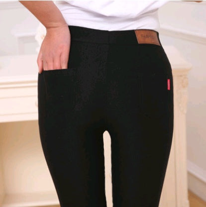 Plus velvet leggings pants thickening autumn and winter wear new feet high waist tight black pencil trousers