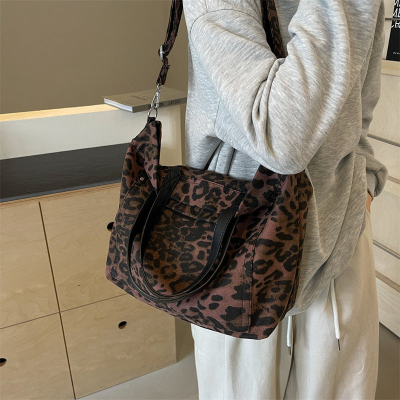 Retro Large-capacity Leopard-print Canvas Tote Bag