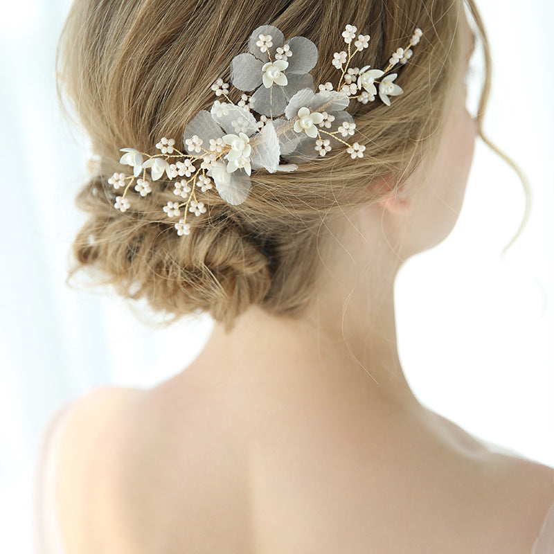 Bride Headdress Hand-woven White Porcelain Flower Pearl