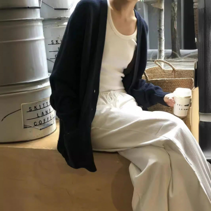 Women's Striped Solid Color Loose Casual Drawstring Straight-leg Pants