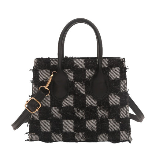 Fashionable And Minimalist Women's Single-shoulder Denim Plaid Crossbody Bag
