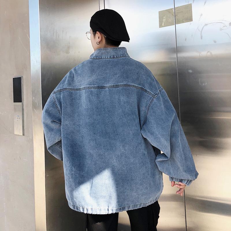 Stand Collar Jacket Men's Washed Denim Sweatshirt