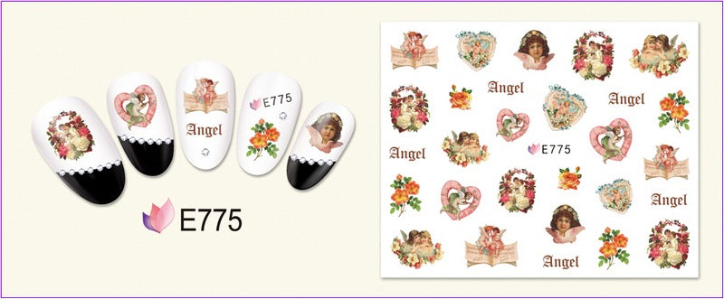 Download main imagesDownload description images11 paquets/LOT NAIL ART 3D SIMULATION dos adhésif ongle autocollant dieu père ange bébé ROSE fleur E765-775