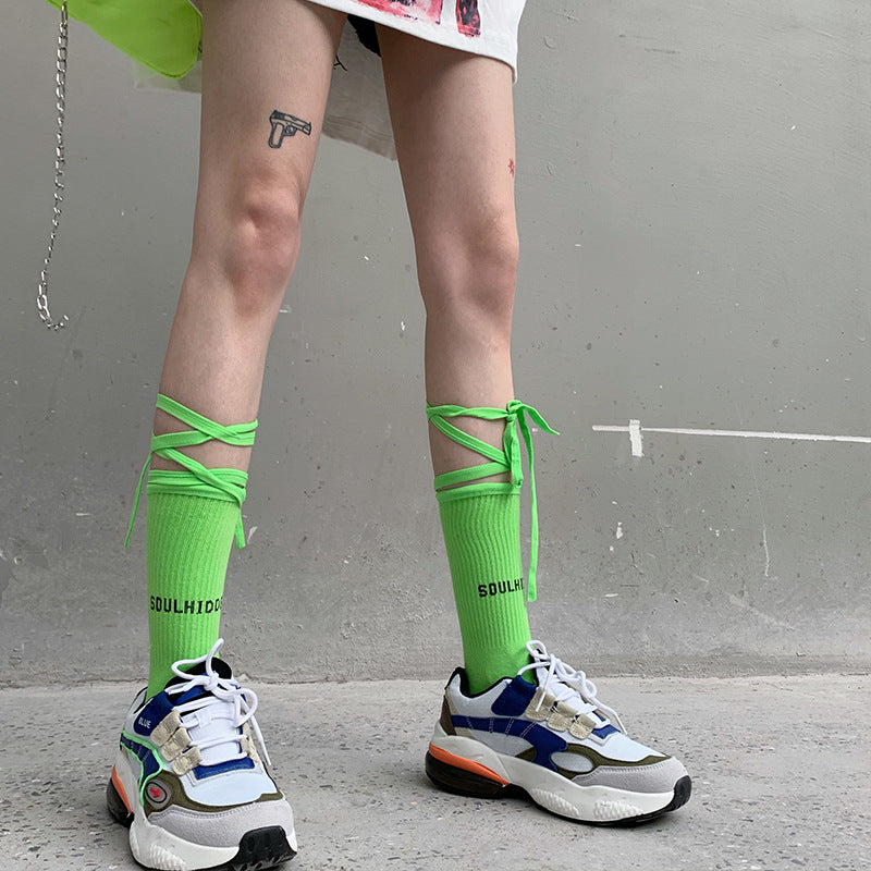 Autumn And Winter Cross Strap Socks Female Ins Eye-catching Fashion