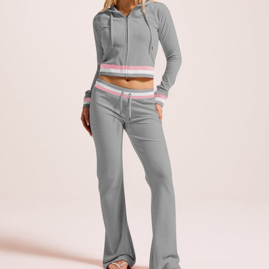 Silver Fox Fleece Hooded Cardigan Two-Piece Set