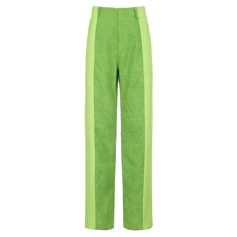 Street high waist stitching contrast trousers