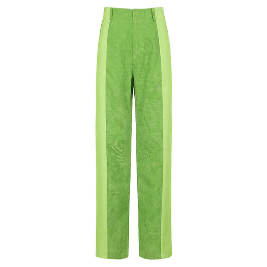 Street high waist stitching contrast trousers