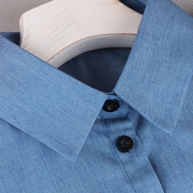 Koreansk stil efterår og vinter damebluse med løs krave, all-match firkantet krave retro denim