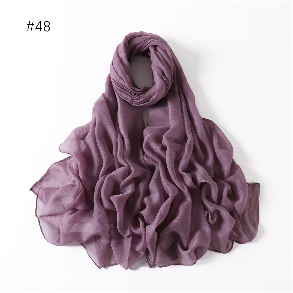 Classic Women's Pure Color Tulle Cotton And Linen Breathable Thin Scarf Silk