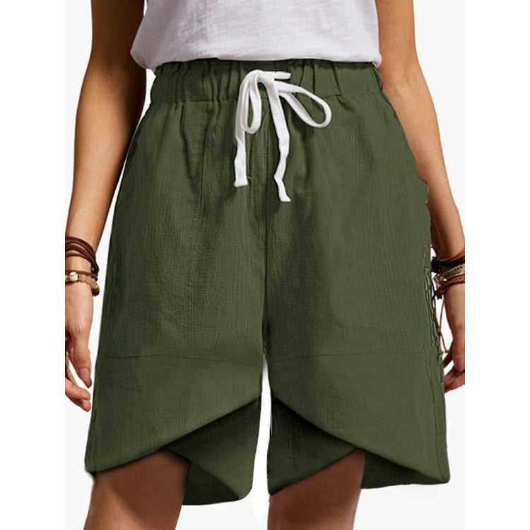 Elastic Waist Wide Leg Pants Pockets Loose Ladies Casual Shorts