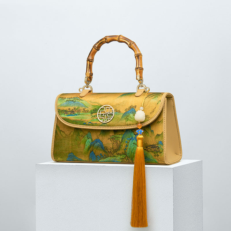 Silke Cheongsam til kvinder Kinesisk stil Bambus Håndtaske Crossbody Lille Taske
