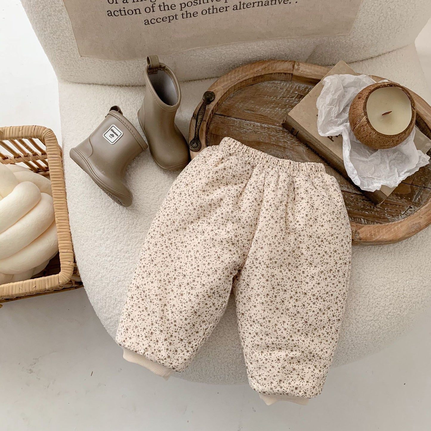 Cotton Padded Thickened Western Style Brushed Floral Loose Pants