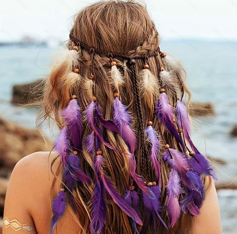 Bohemian Long Two-tone Feather Hair Band Feather Headwear