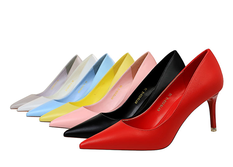 Women's High Heels Pointed Toe Mid-heel All-match Stiletto Single Shoes