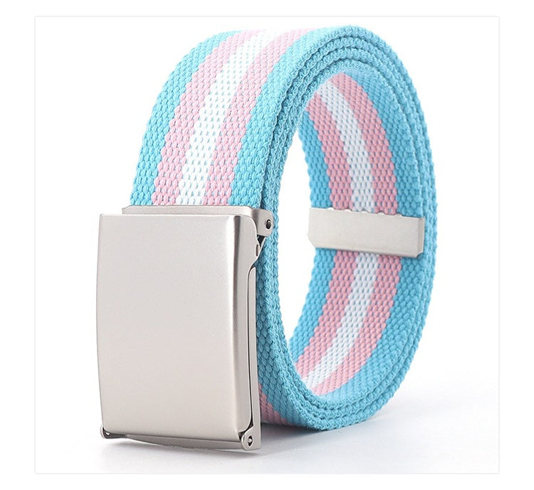 White Military Buckle Colored Belt Men's And Women's Canvas Denim Waistband