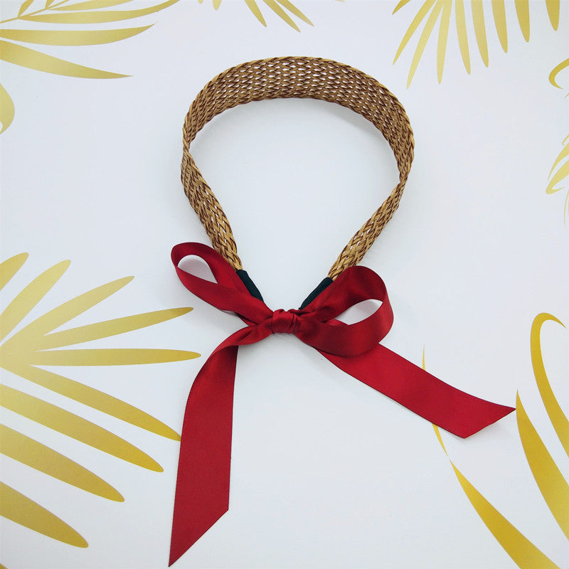 Ribbon knotted raffia woven headband