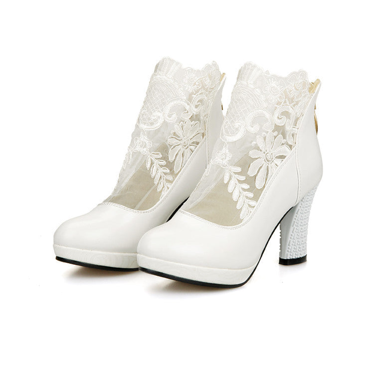 Platform high heel thick lace shoes