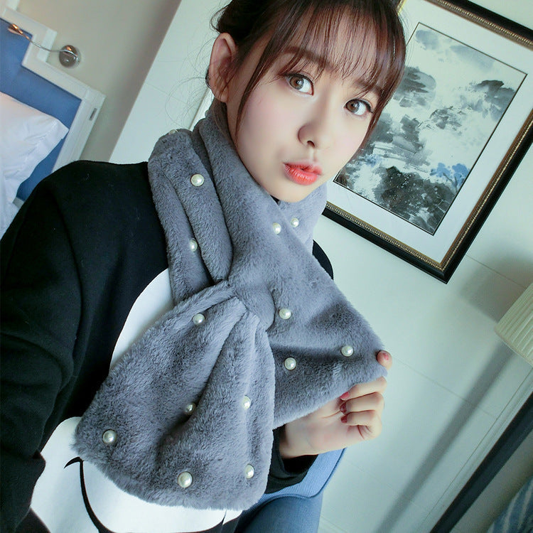 Thick And Warm Long Rex Rabbit Fur Solid Scarf In Winter