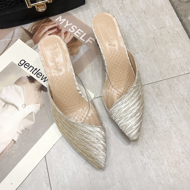 Baotou Half Slippers Female Pointed Outer Wear PVC Stitching