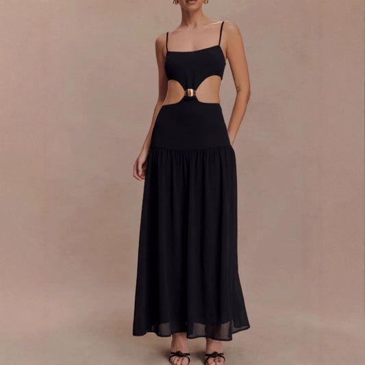 Sleeveless Hooded Midriff Baring Figure-hugging Dress